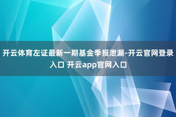 开云体育左证最新一期基金季报泄漏-开云官网登录入口 开云app官网入口